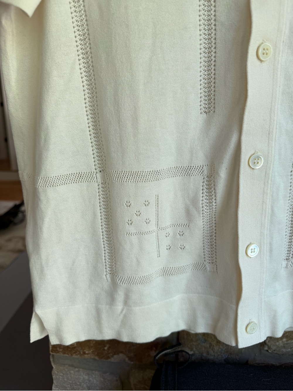 Todd Snyder Silk Cotton Eyelet Knit Shirt Cream Size L - Picture 8 of 14